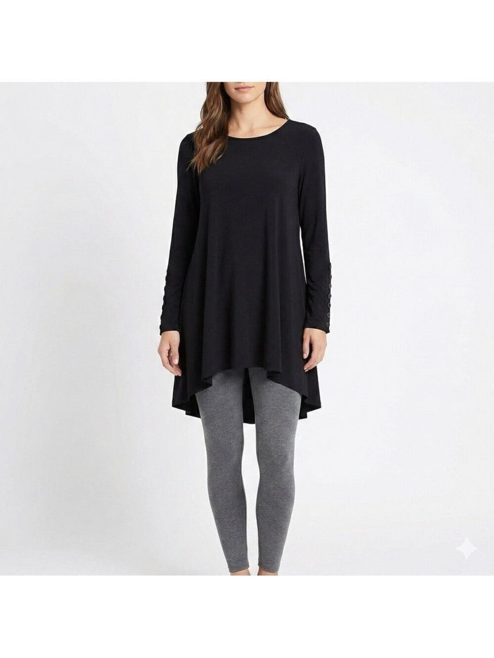 SYMPLI Poly Spandex Jersey Knit Mini Dress / Tunic Long Sleeves Button Detail 6